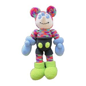 Hand‎ Crocheted Mickey Mouse Multicolor 18" Plush Toy Rare One Of A Kind